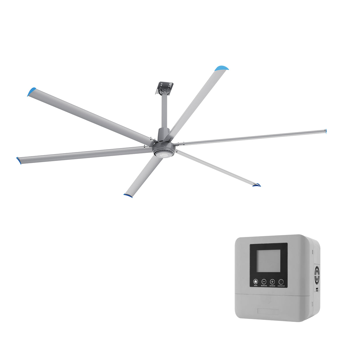 ZENON 12ft 6-Blade 120V Commercial HVLS Fan with Wall Control - Silver