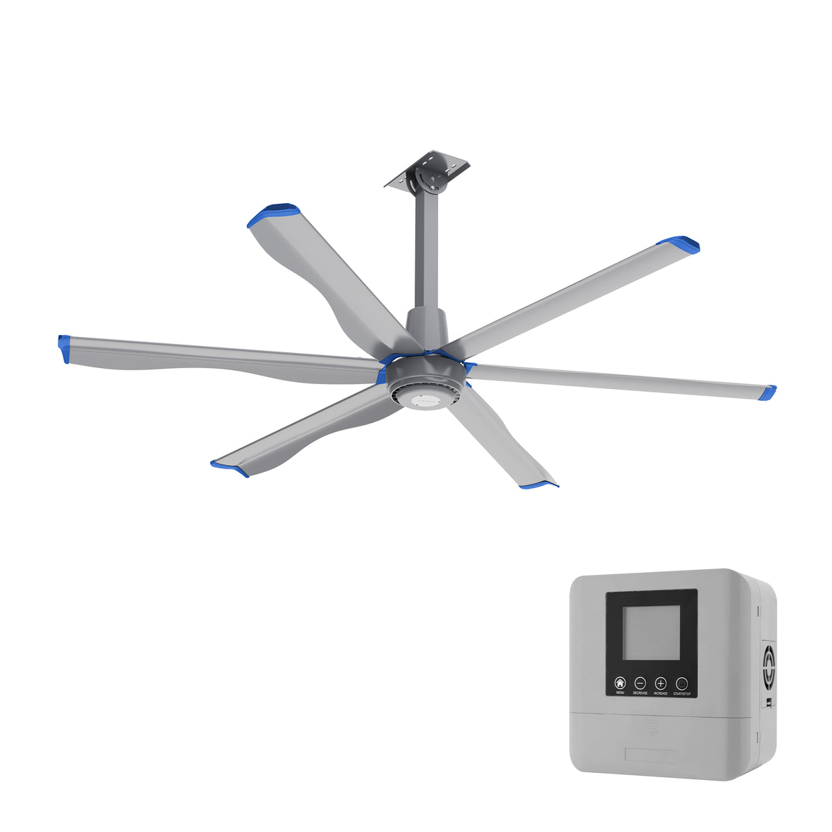 ZENON 8ft 6-Blade 120V Commercial HVLS Fan with Wall Control - Silver