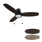 GREENWOOD 52" 3-Blade Flush Mount Ceiling Fan with LED Light & Pull Chain