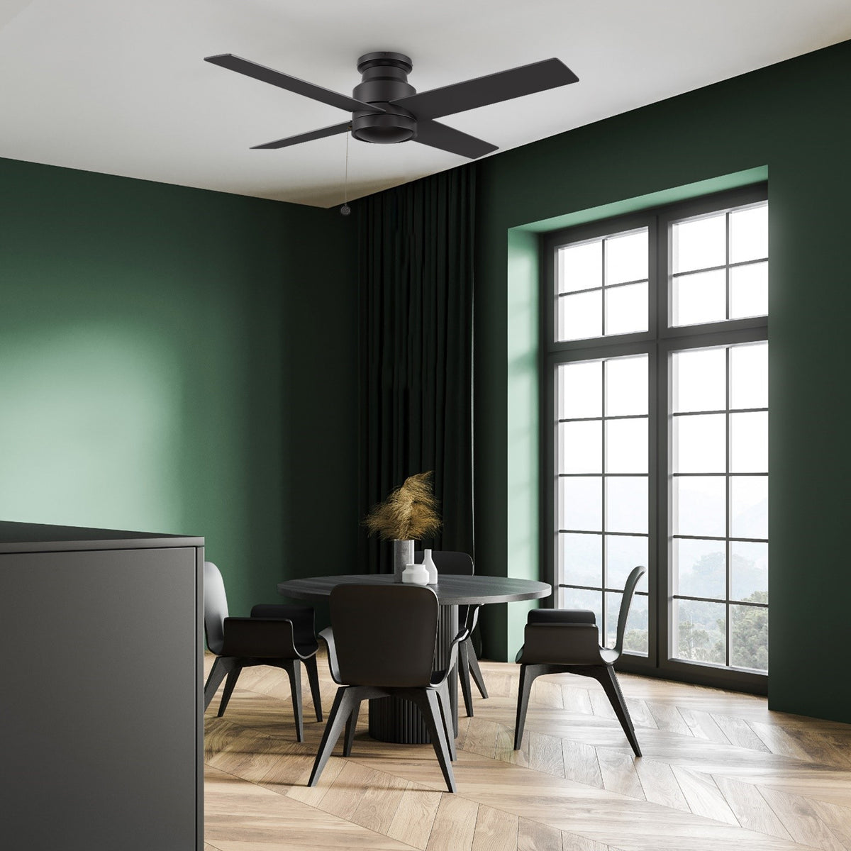 ASCOTT 52 inch 4-Blade Flush Mount No Light Ceiling Fan with Pull Chain