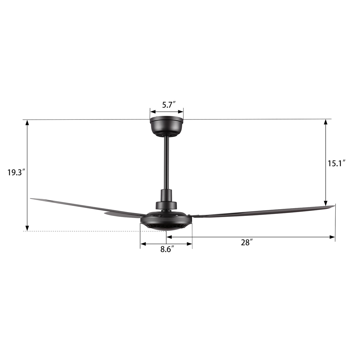 OBERON 56 inch 3-Blade No Light Ceiling Fan with Remote & Wall Control-Z2