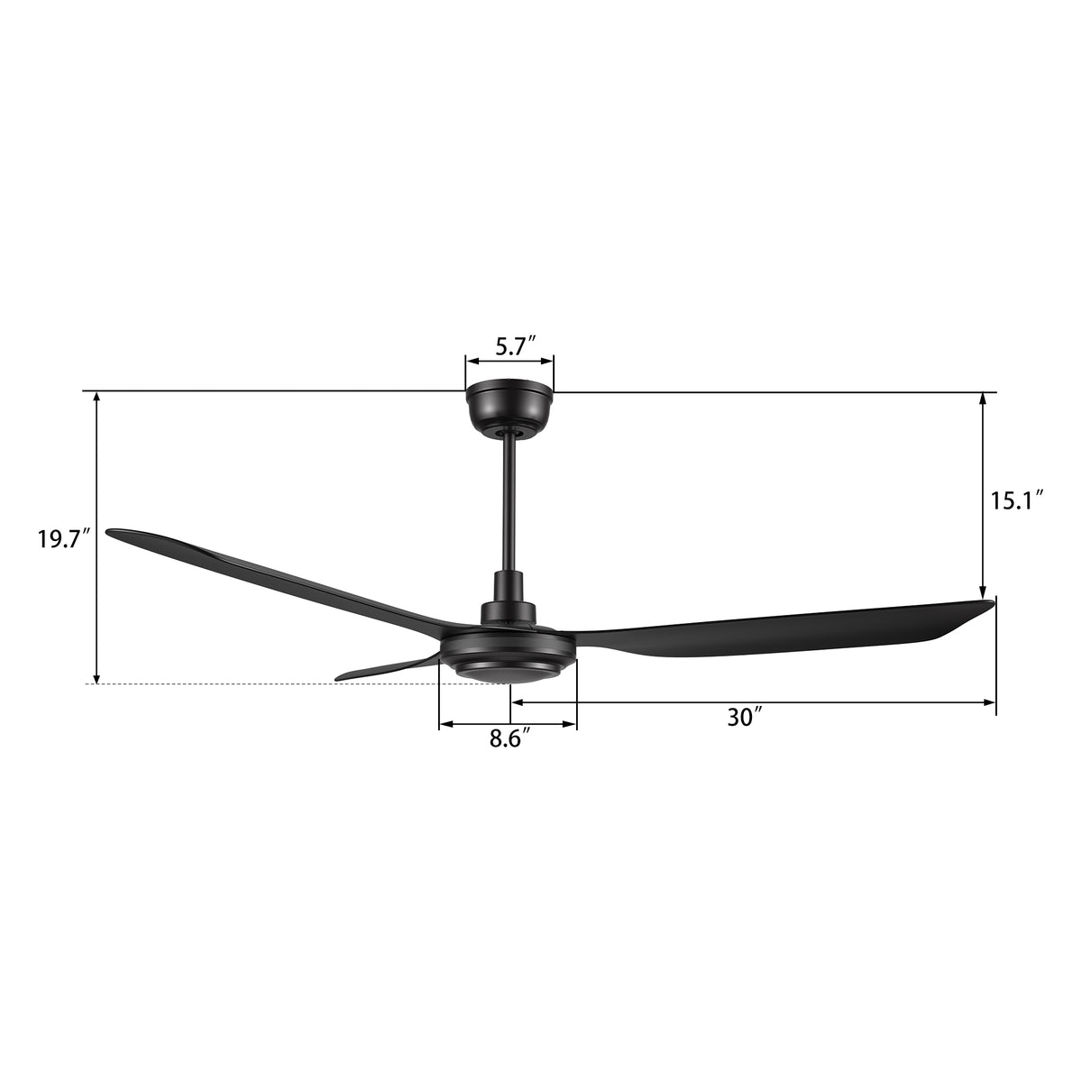 OBERON 60 inch 3-Blade No Light Ceiling Fan with Remote-Z1