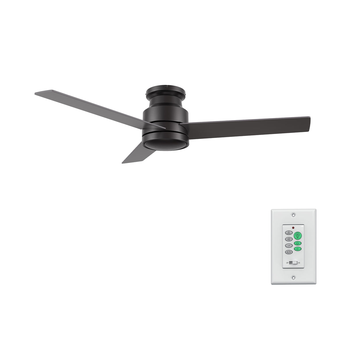 SANTANA 52 inch 3-Blade Flush Mount No Light Ceiling Fan with Wall Control