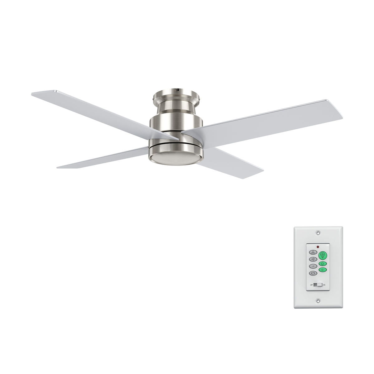 SANTANA 52 inch 4-Blade Flush Mount No Light Ceiling Fan with Wall Control