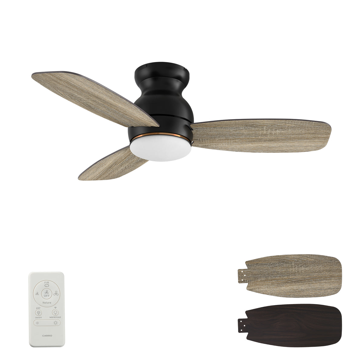 TRENTO 44 inch 3-Blade Flush Mount Smart Ceiling Fan with LED Light & Remote