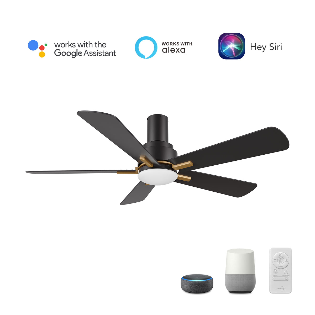 OLINDA 52 inch 5-Blade Flush Mount Smart Ceiling Fan with LED Light & Remote
