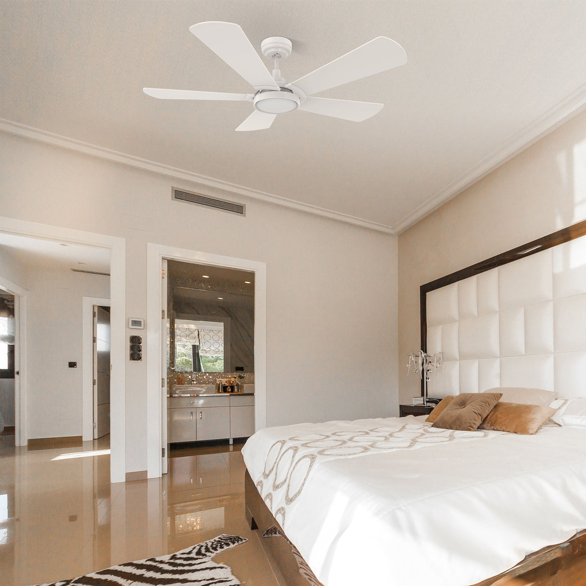 Carro Home BRISA 52 inch 5-Blade Smart Ceiling Fan with LED Light Kit & Remote Control- White/White