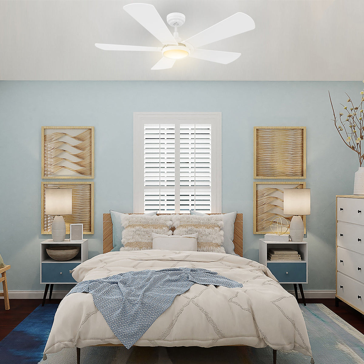 Carro Home BRISA 52 inch 5-Blade Smart Ceiling Fan with LED Light Kit & Remote Control- White/White