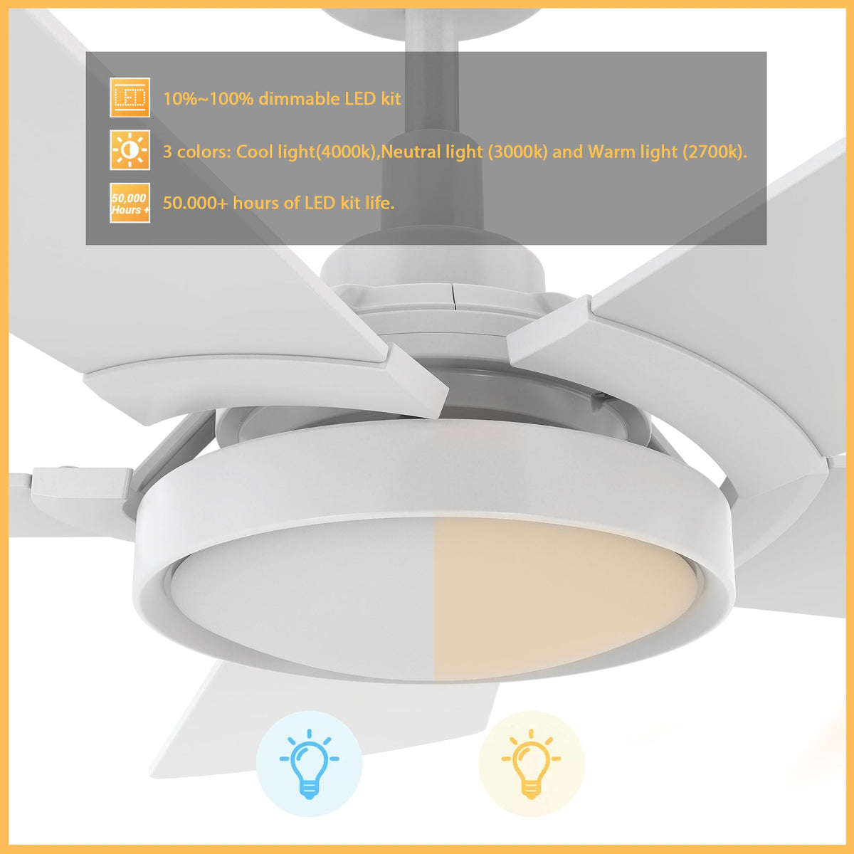 Carro Home BRISA 52 inch 5-Blade Smart Ceiling Fan with LED Light Kit & Remote Control- White/White