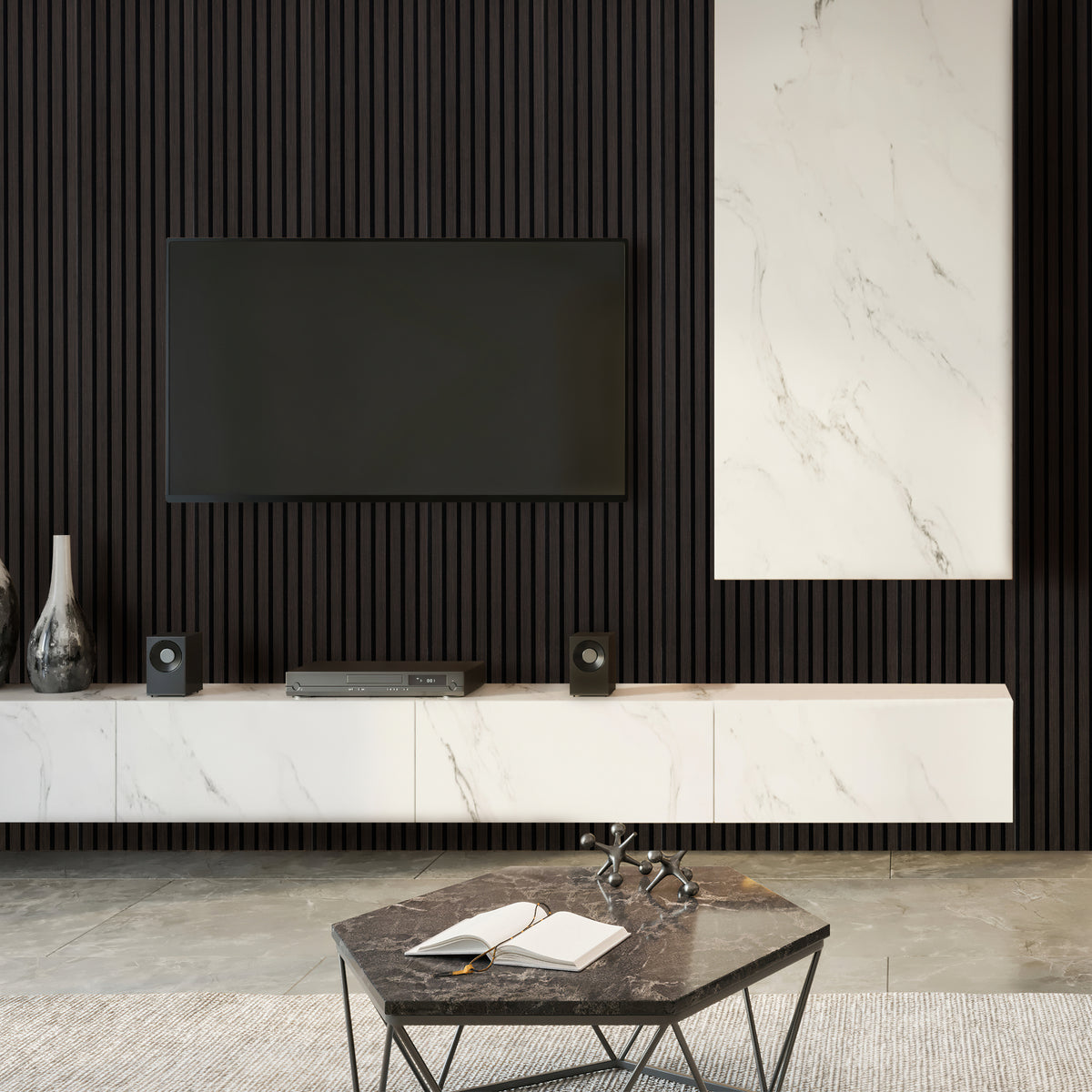Acoustic Slat Wood Wall Panel - Smoked Oak & Black Felt