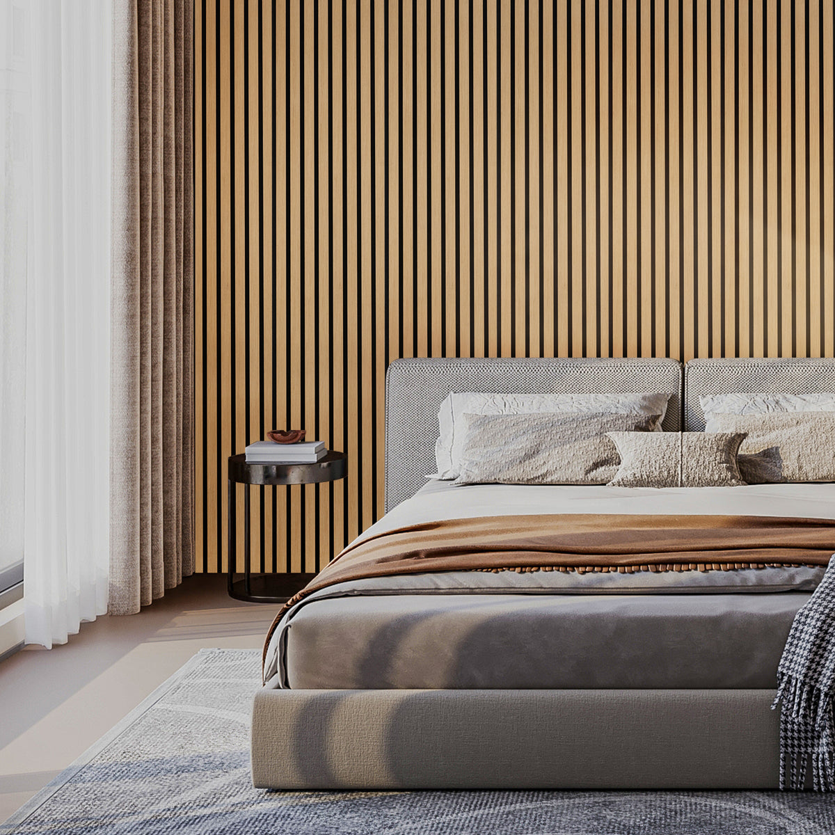 Acoustic Slat Wood Wall Panel - Natural Oak & Black Felt