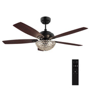 Carro USA HUNTLEY 56 inch 5-Blade Crystal Smart Ceiling Fan with Light & Remote Control - Black/Rosewood fan blades