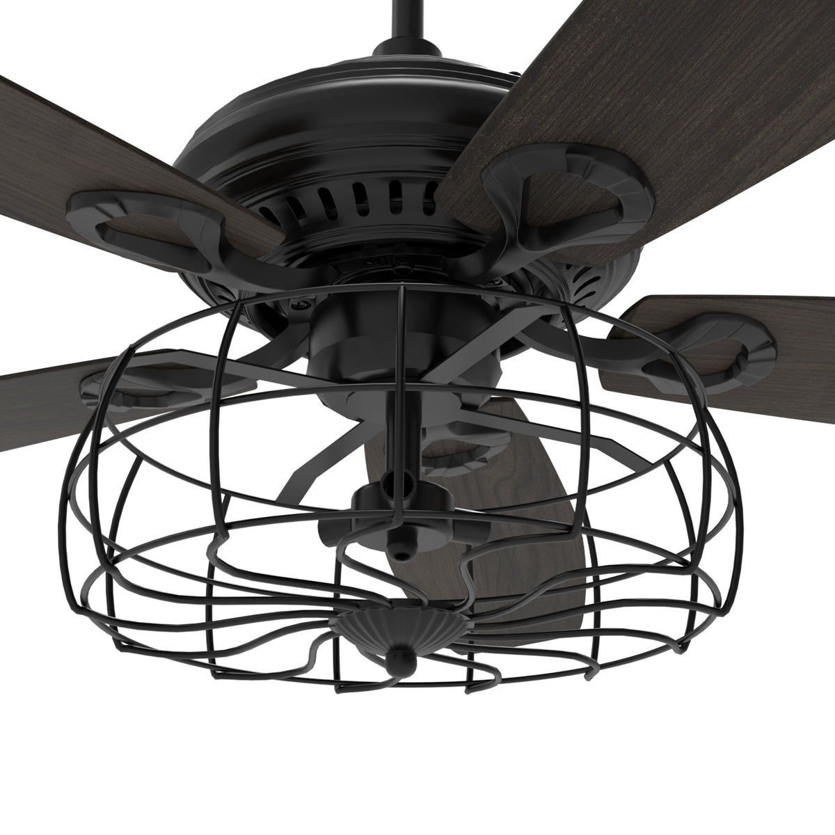 Carro USA HUNTLEY 56 inch 5-Blade Industrial Vintage Smart Ceiling Fan with Light & Remote Control - Black/Walnut fan blades