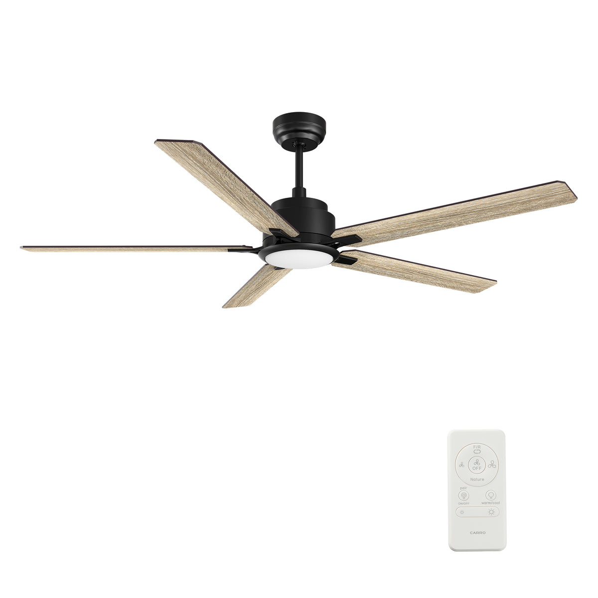 Carro KANNAN 60 inch 5-Blade Ceiling Fan with LED Light & Remote Control - Black/Walnut & Barnwood (Reversible Blades)