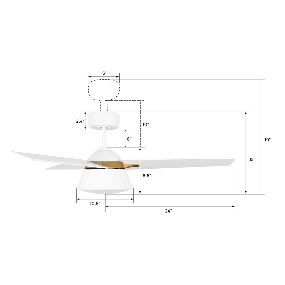 Carro KENORA 48 inch 3-Blade Ceiling Fan with LED Light Kit & Remote Control - White/White (Gold Detail)