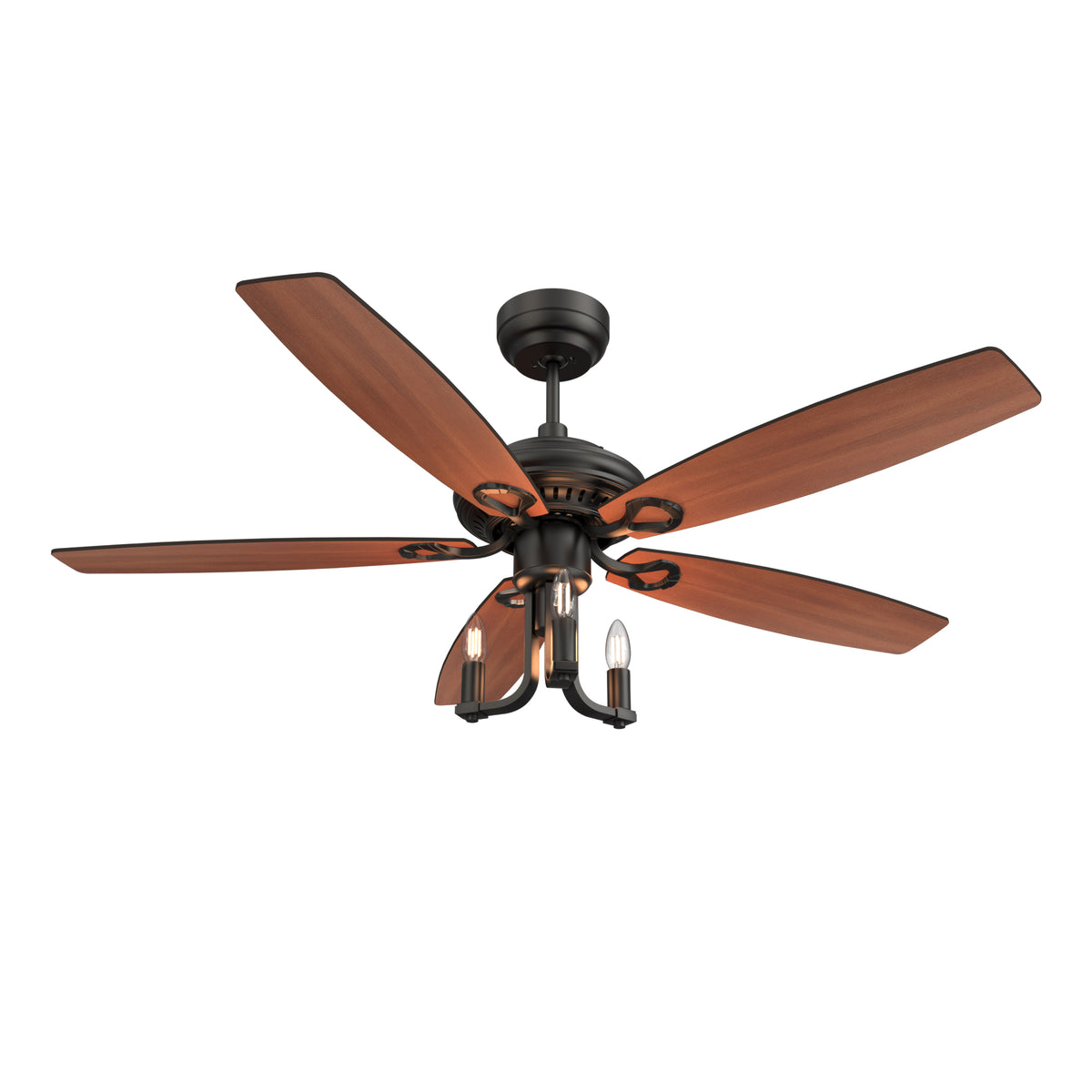 Carro HUNTLEY 52 inch 5-Blade Vintage Candelabra Ceiling Fan with Light & Remote Control - Black/Brown Wood & Walnut (Reversible Blades)