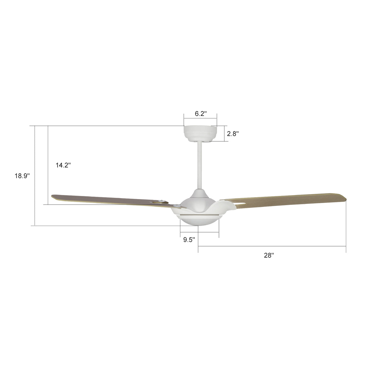 Carro Home HOFFEN 56 inch 3-Blade Smart Ceiling Fan with LED Light Kit & Remote - White/Light Wood fan blades