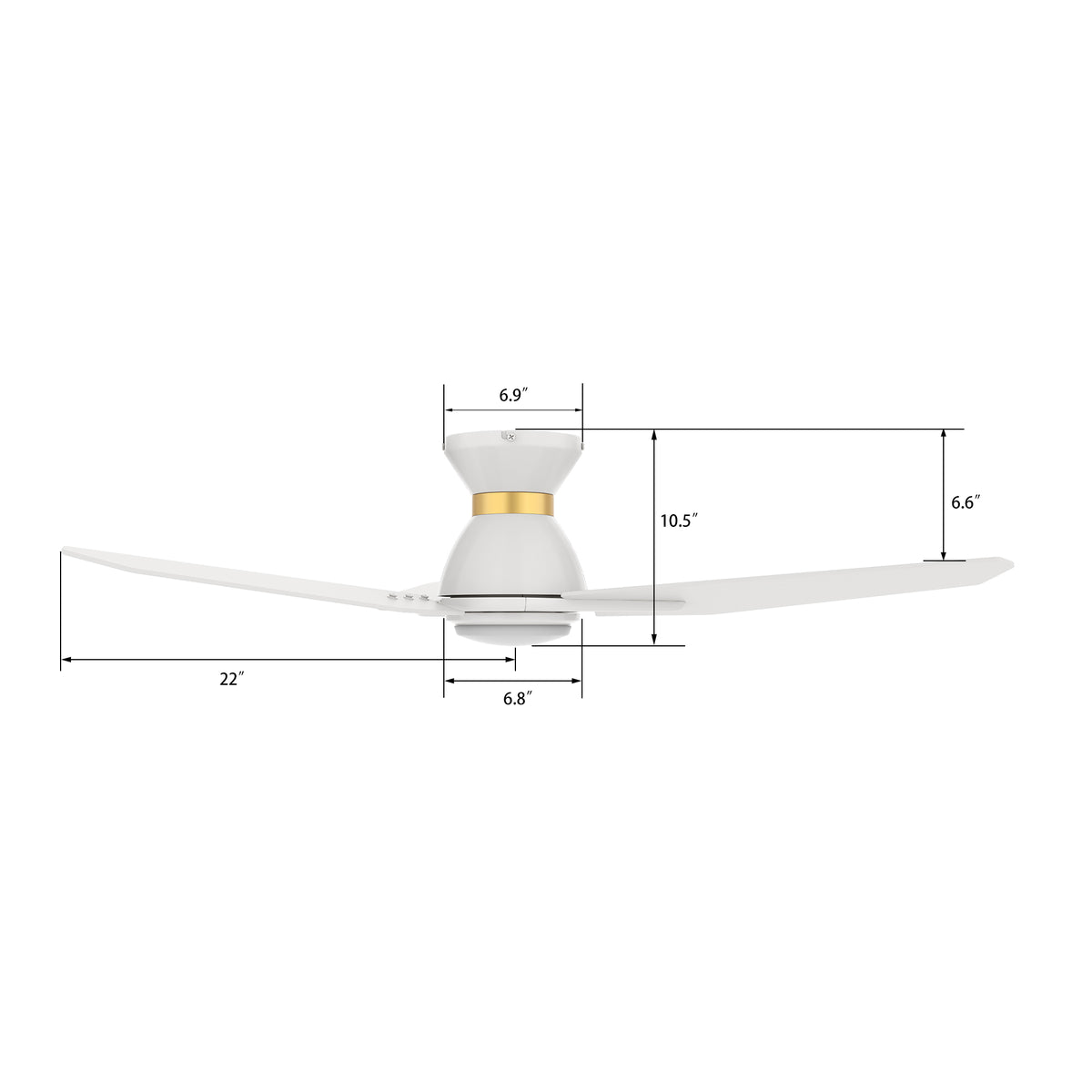 Carro CALEN 44 inch 3-Blade Flush Mount Smart Ceiling Fan with LED Light Kit & Remote Control- White/White