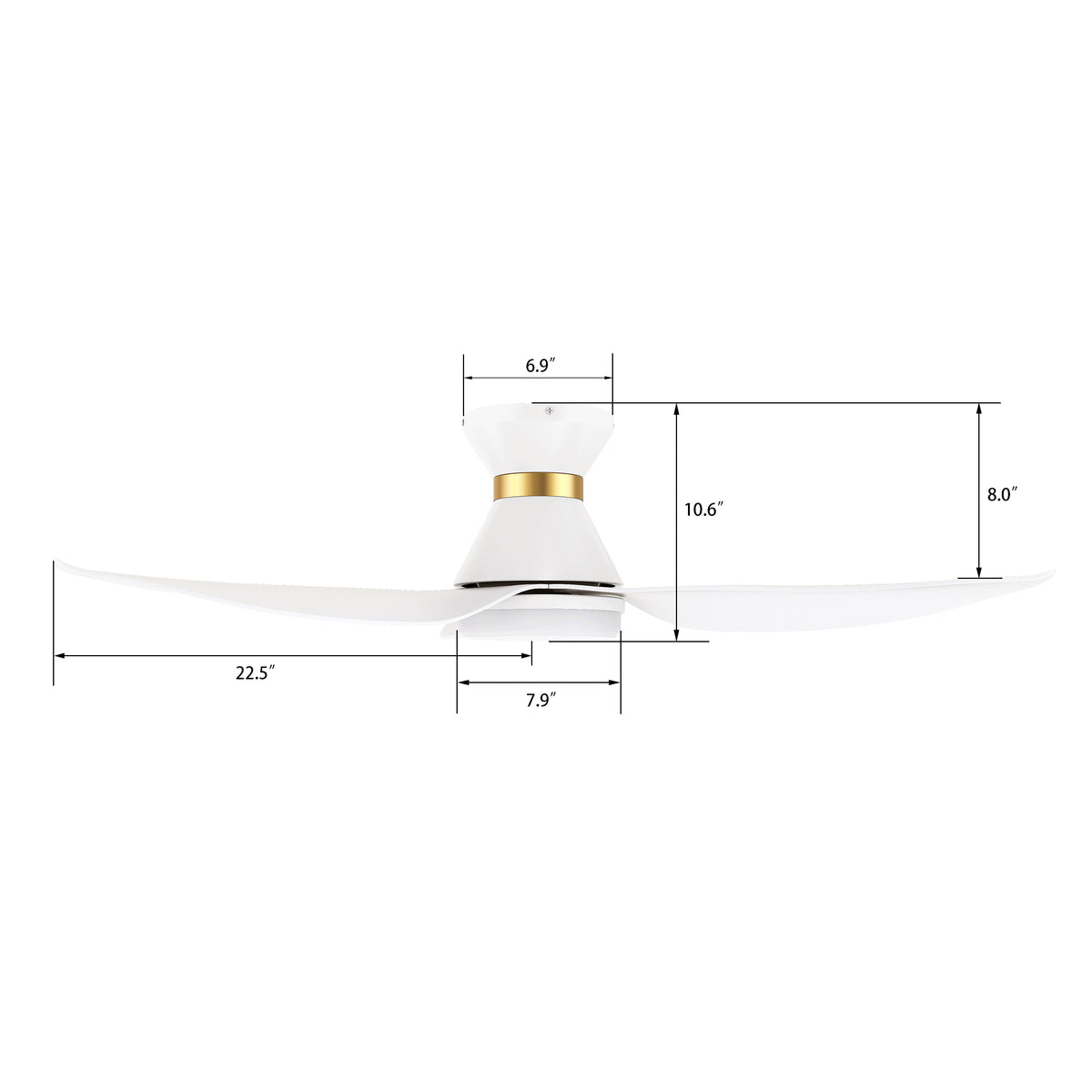 Carro RYATT 45 inch 3-Blade Flush Mount Smart Ceiling Fan with LED Light Kit & Remote- White/White (Gold Detail)