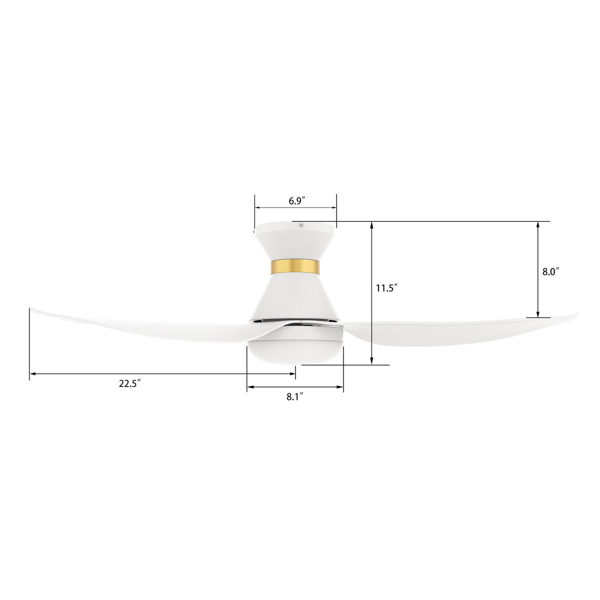 Carro RYATT 45 inch 3-Blade Flush Mount Smart Ceiling Fan with LED Light Kit & Remote- White/White (Gold Detail)