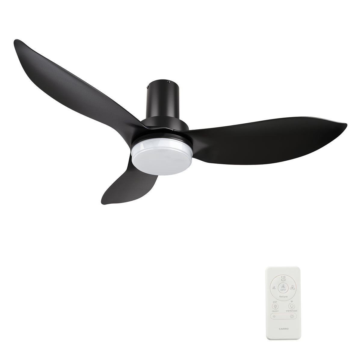 Carro RYNA 45 inch 3-Blade Flush Mount Smart Ceiling Fan with LED Light Kit & Remote- Black/Black