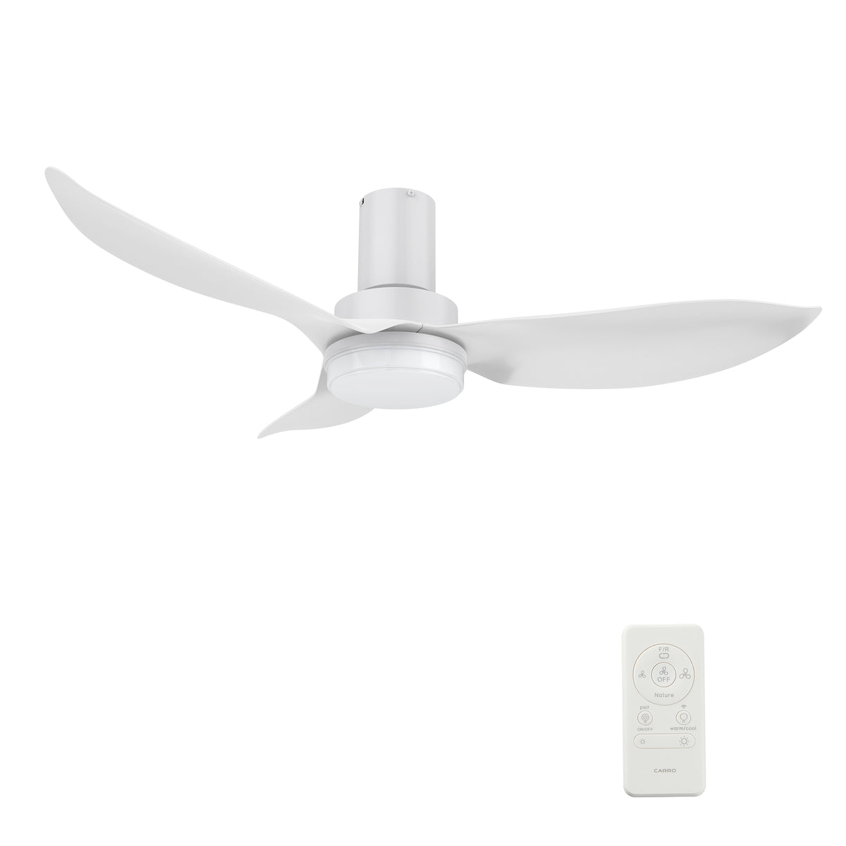 Carro RYNA 45 inch 3-Blade Flush Mount Smart Ceiling Fan with LED Light Kit & Remote- White/White