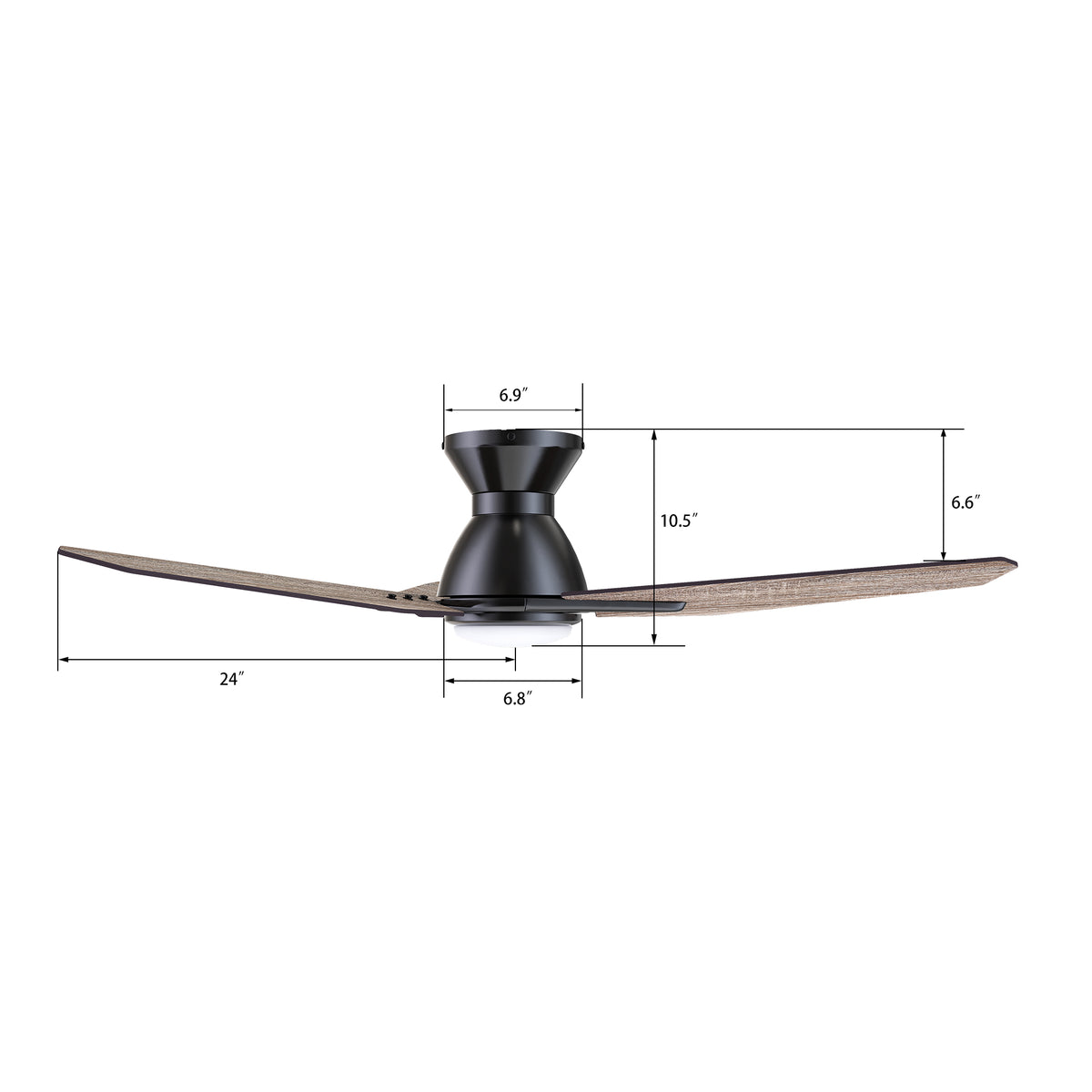 Carro CALEN 48 inch 3-Blade Flush Mount Smart Ceiling Fan with LED Light Kit & Remote Control- Black/Barnwood
