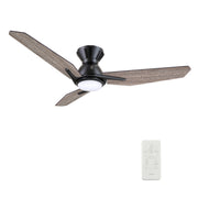 Carro CALEN 48 inch 3-Blade Flush Mount Smart Ceiling Fan with LED Light Kit & Remote Control- Black/Barnwood