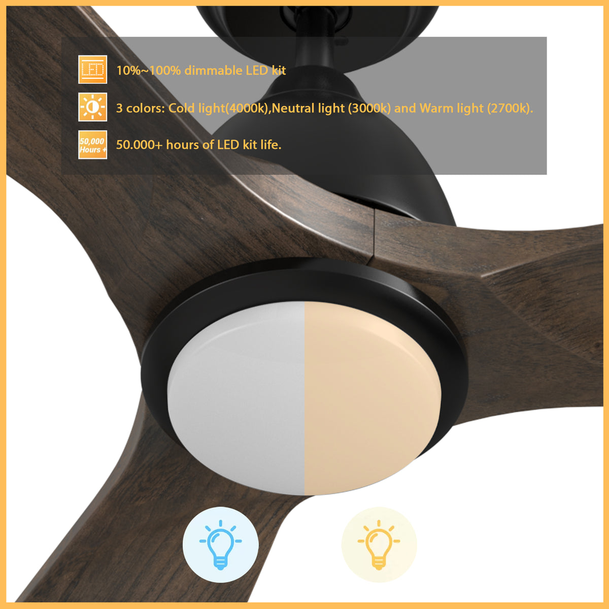 Carro RILEY 48 inch 3-Blade Smart Ceiling Fan with LED Light Kit & Remote- Black/Dark Walnut