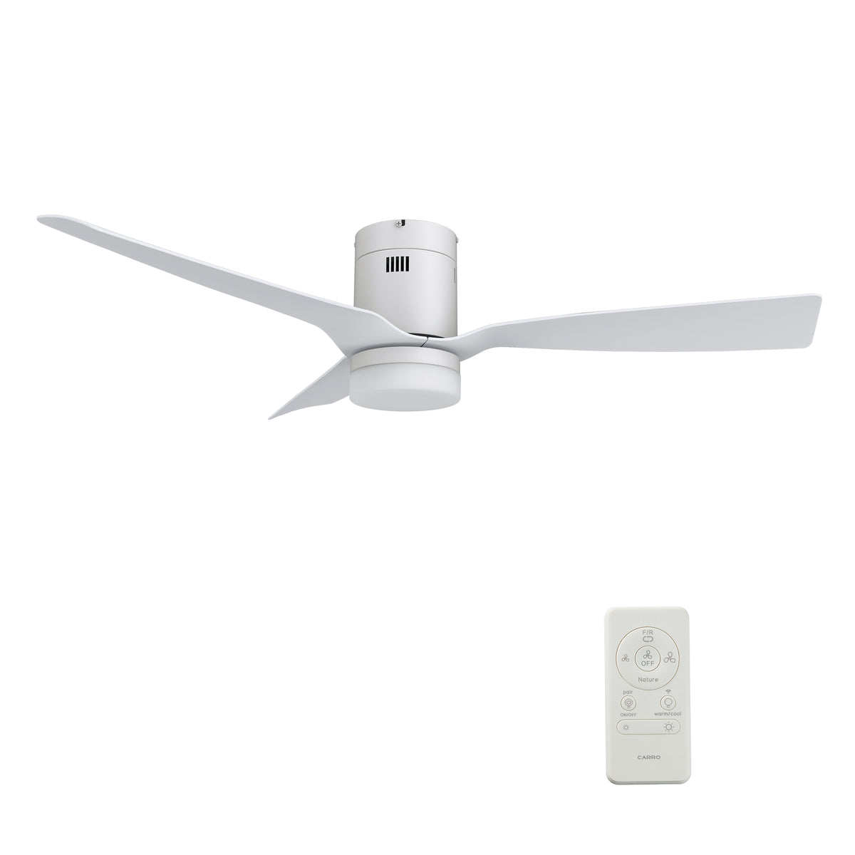 Carro Home SPEZIA 48 inch 3-Blade Flush Mount Smart Ceiling Fan with LED Light Kit & Remote - White/White fan blades