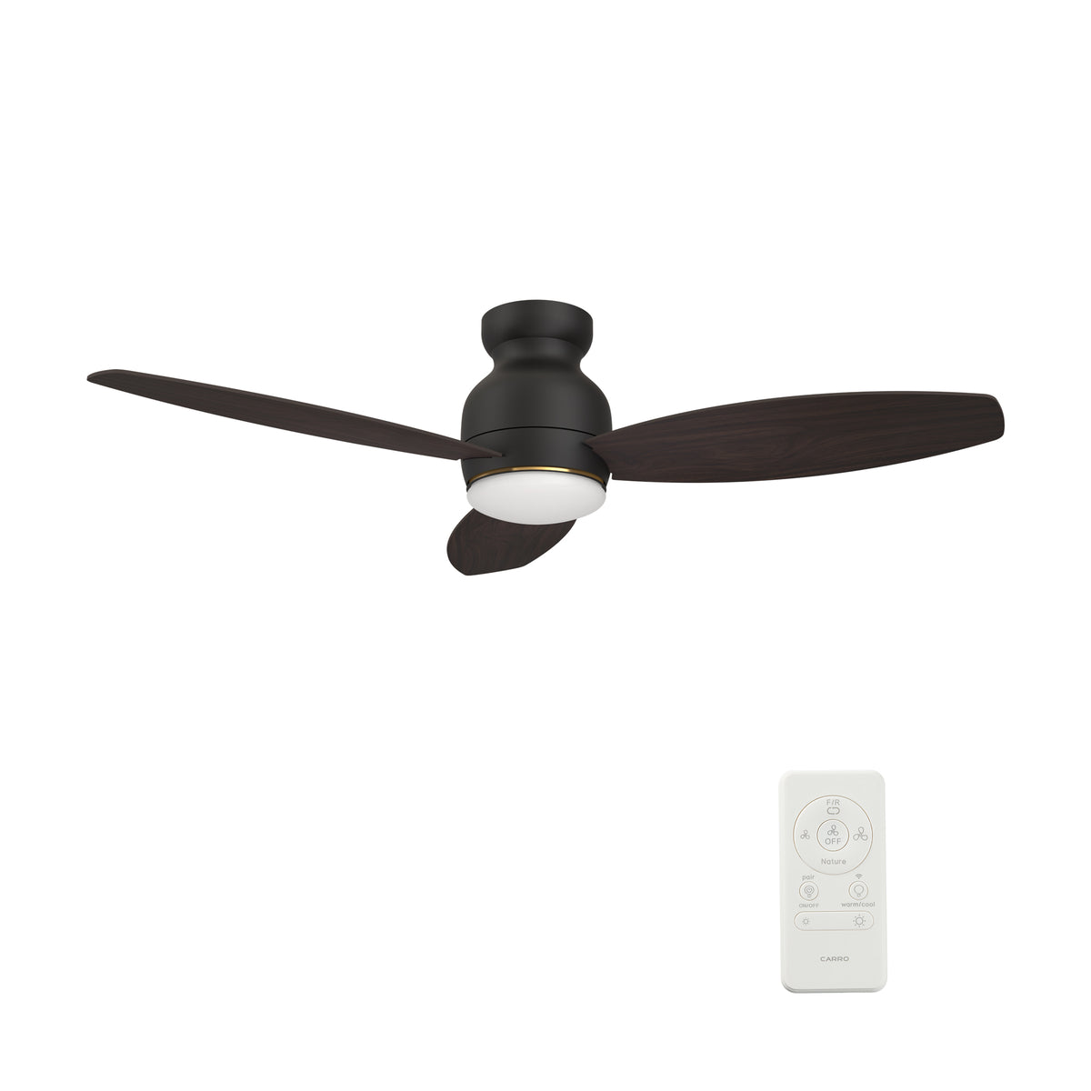 Carro Home TRENTO 48 inch 3-Blade Smart Ceiling Fan with LED Light Kit & Remote- Black/Dark & Light Wood (Reversible Blades)