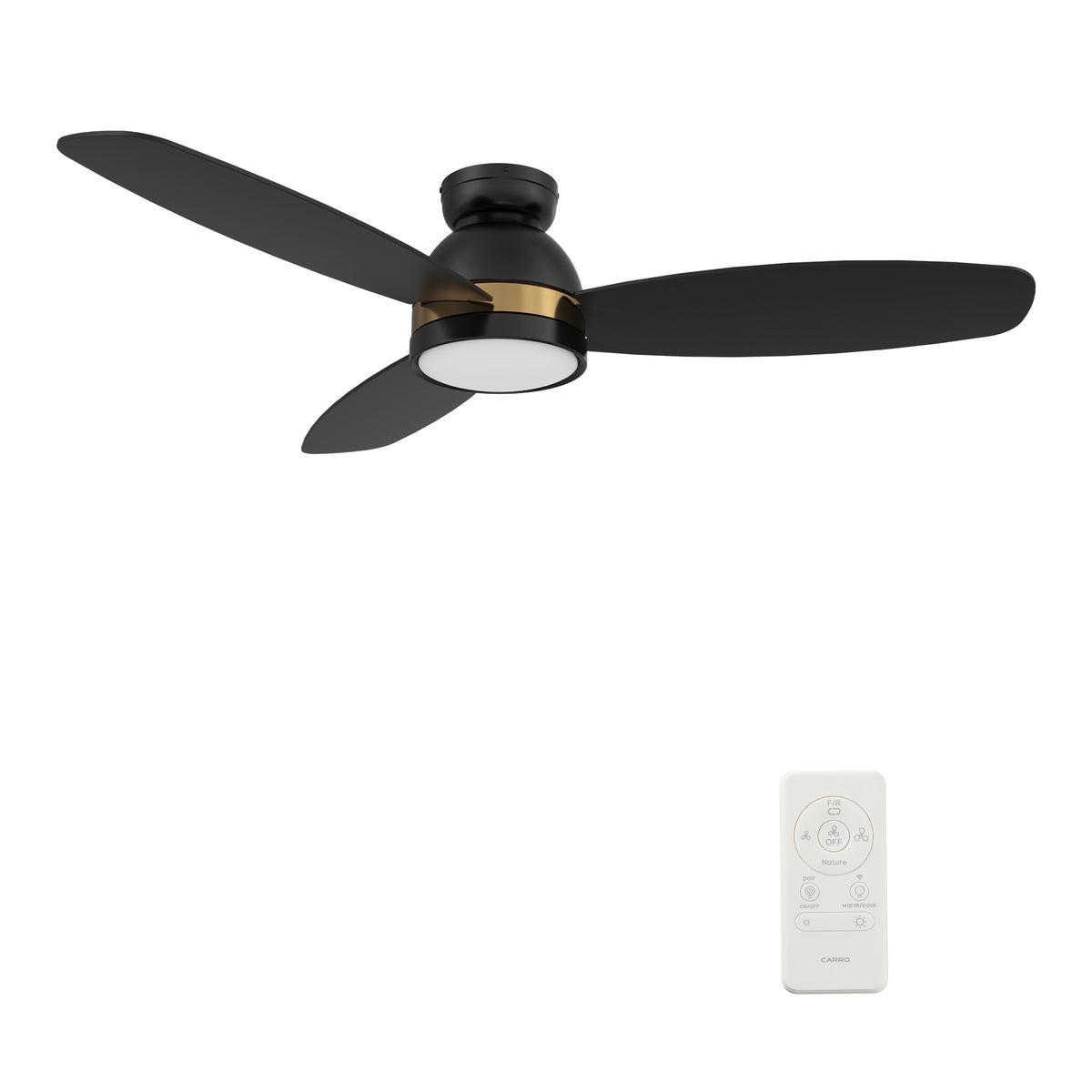 Carro FREMONT 48 inch 3-Blade Flush Mount Smart Ceiling Fan with LED Light Kit & Remote- Black/Black