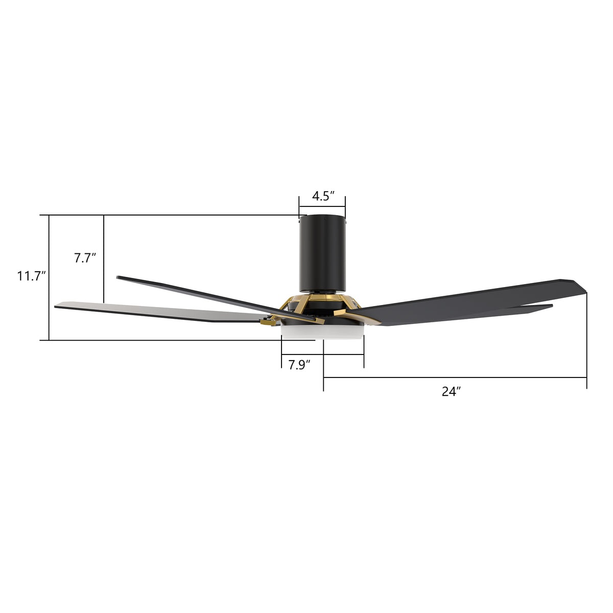 Carro WOODROW 48 inch 5-Blade Flush Mount Smart Ceiling Fan with LED Light Kit & Remote - Black/Black (Gold Detail)