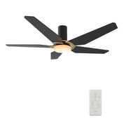 Carro WOODROW 48 inch 5-Blade Flush Mount Smart Ceiling Fan with LED Light Kit & Remote - Black/Black (Gold Detail)
