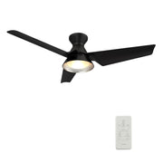 Carro Home KREIS 52 inch Flush Mount 3-Blade Smart Ceiling Fan with LED Light Kit & Remote - Black/Black Fan Blades