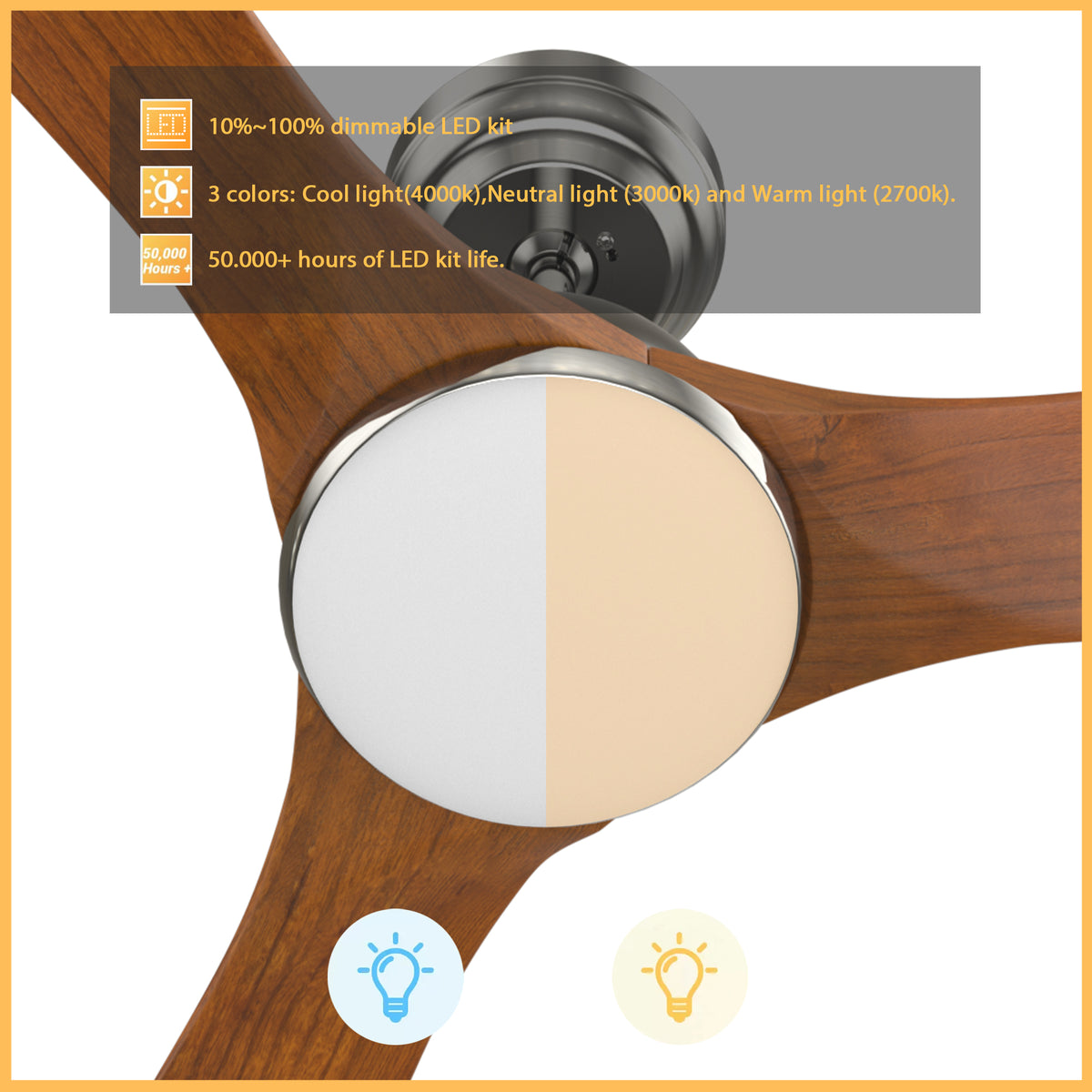 Carro PERRY 52 inch 3-Blade Smart Ceiling Fan with LED Light Kit & Remote- Silver/Antique Walnut