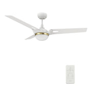 Carro BEDFORD 52 inch 3-Blade Smart Ceiling Fan with LED Light Kit & Remote Control- White/White (Gold Detail)
