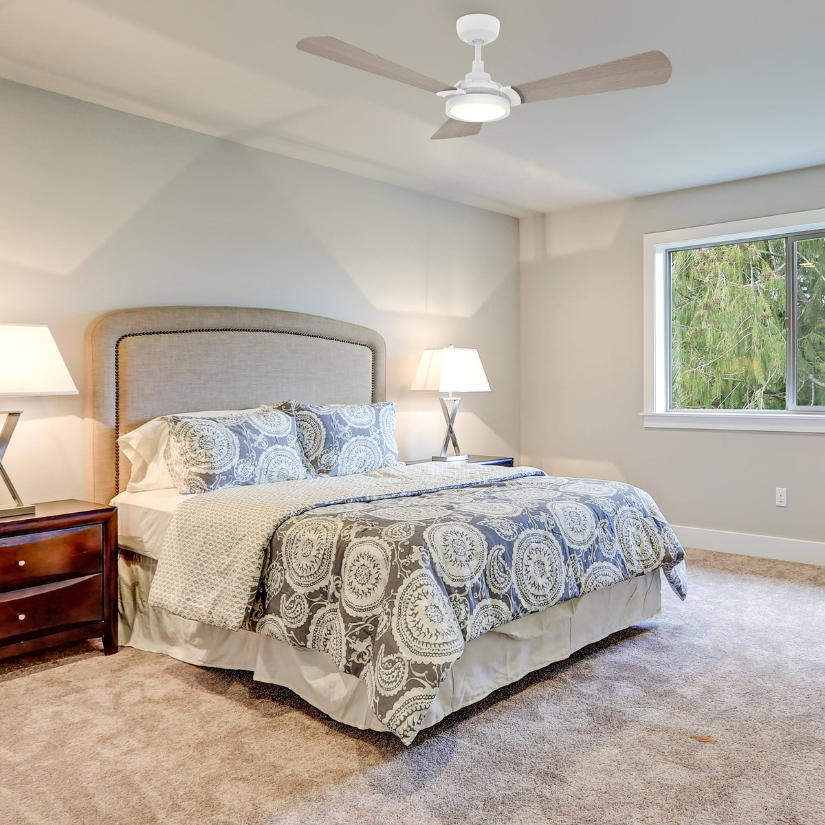 Carro Home BRISA 52 inch 3-Blade Smart Ceiling Fan with LED Light & Remote Control - White/Light Wood Fan Blades