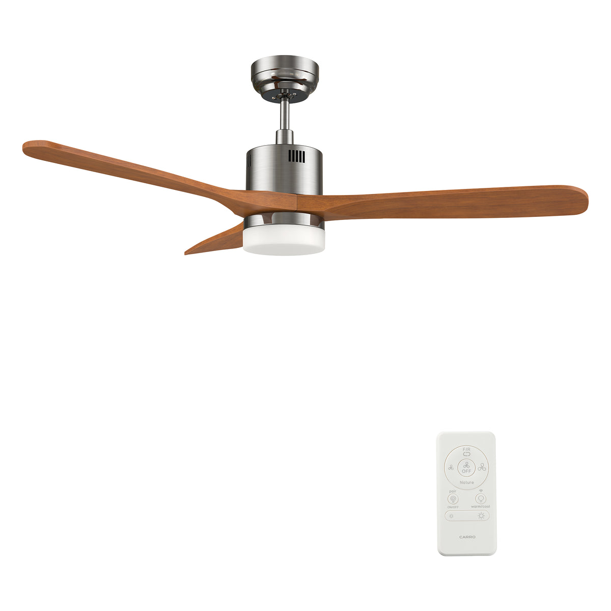 Carro PALMER 52 inch 3-Blade Smart Ceiling Fan with LED Light Kit & Remote- Silver/Antique Walnut