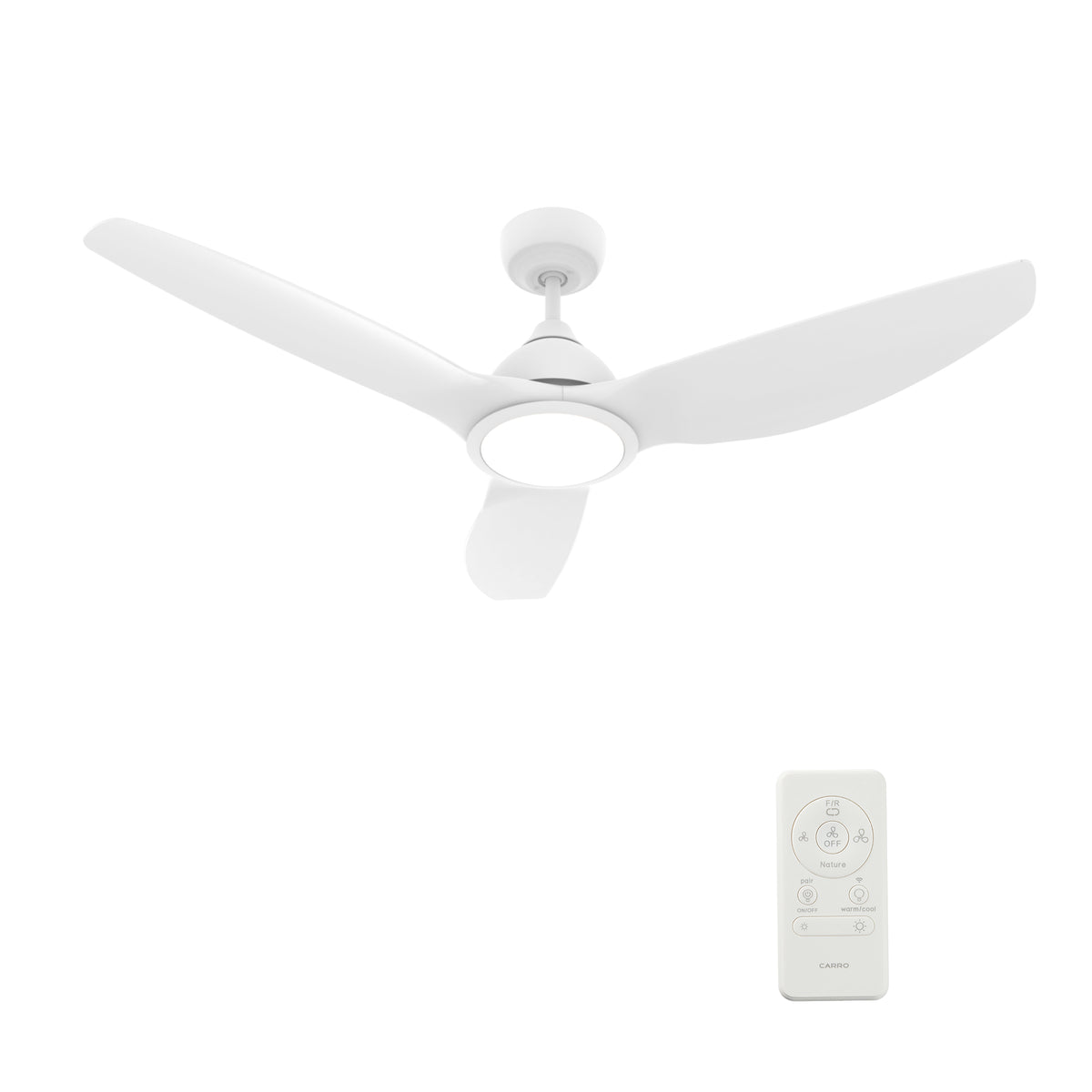 Carro Home CRANSTON 52 inch 3-Blade Smart Ceiling Fan with LED Light Kit & Remote - White/White fan blades