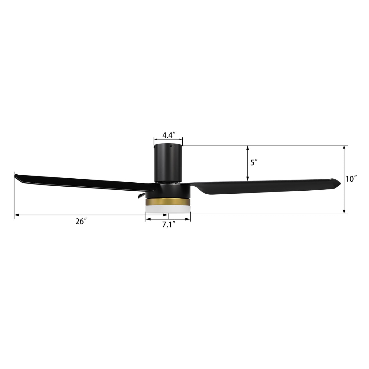Carro USA BOISE 52 inch 3-Blade Flush Mount Smart Ceiling Fan with LED Light Kit & Remote - Black/Black(Gold Detail)