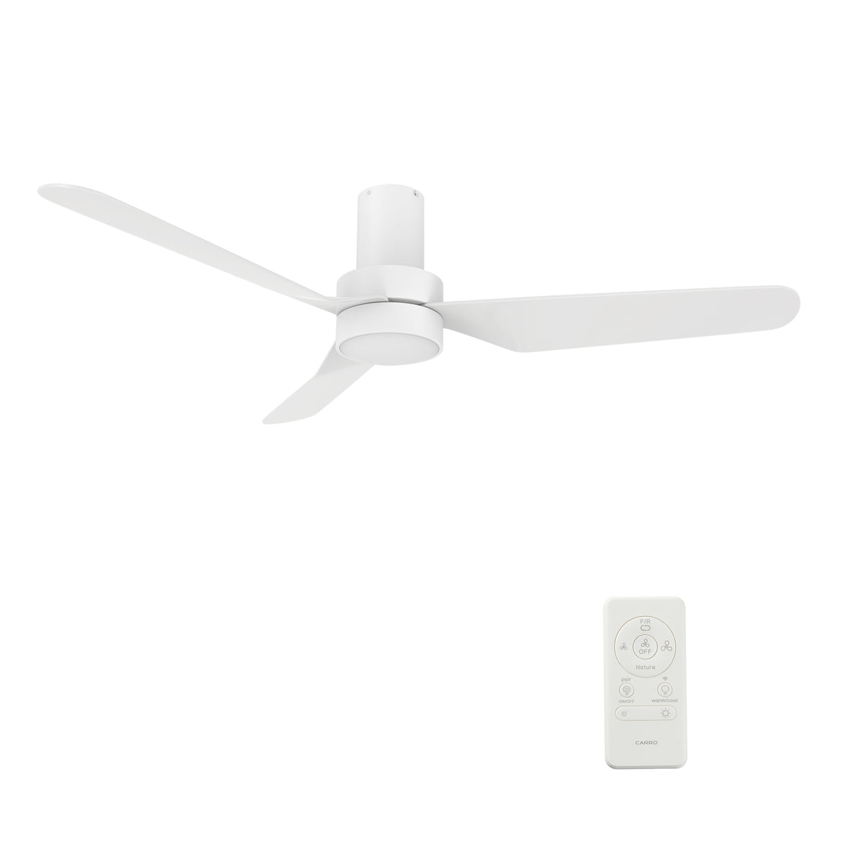 Carro MADRID 52 inch 3-Blade Flush Mount Smart Ceiling Fan with LED Light Kit & Remote- White/White