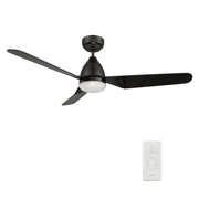 Carro TOULON 52 inch 3-Blade Smart Ceiling Fan with LED Light Kit & Remote- Black/Black