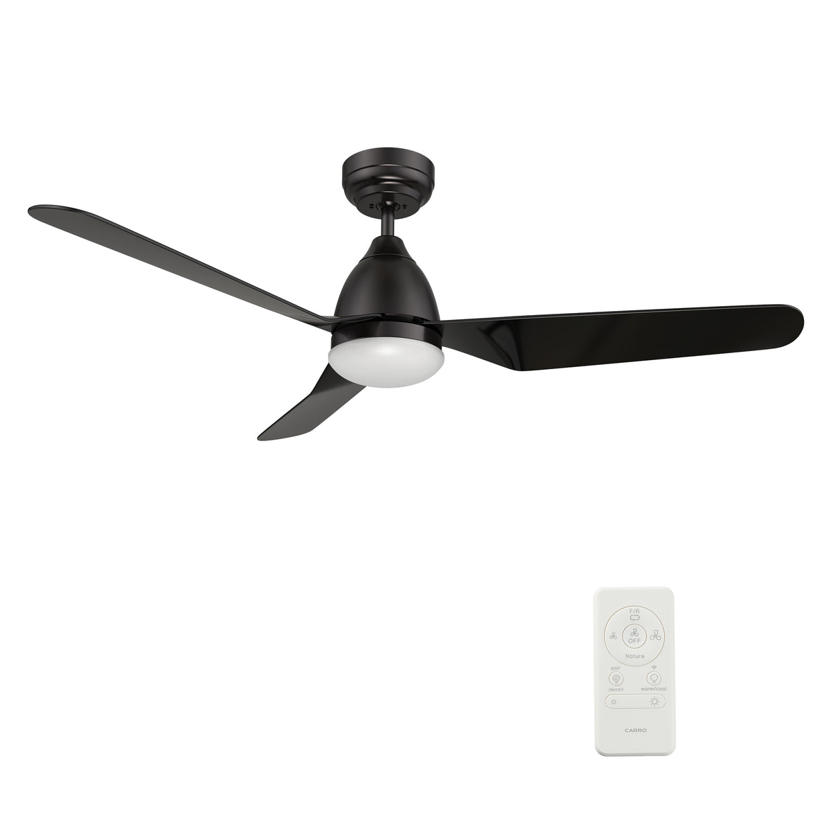 Carro TOULON 52 inch 3-Blade Smart Ceiling Fan with LED Light Kit & Remote- Black/Black