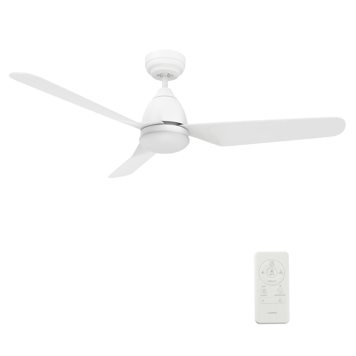 Carro TOULON 52 inch 3-Blade Smart Ceiling Fan with LED Light Kit & Remote- White/White