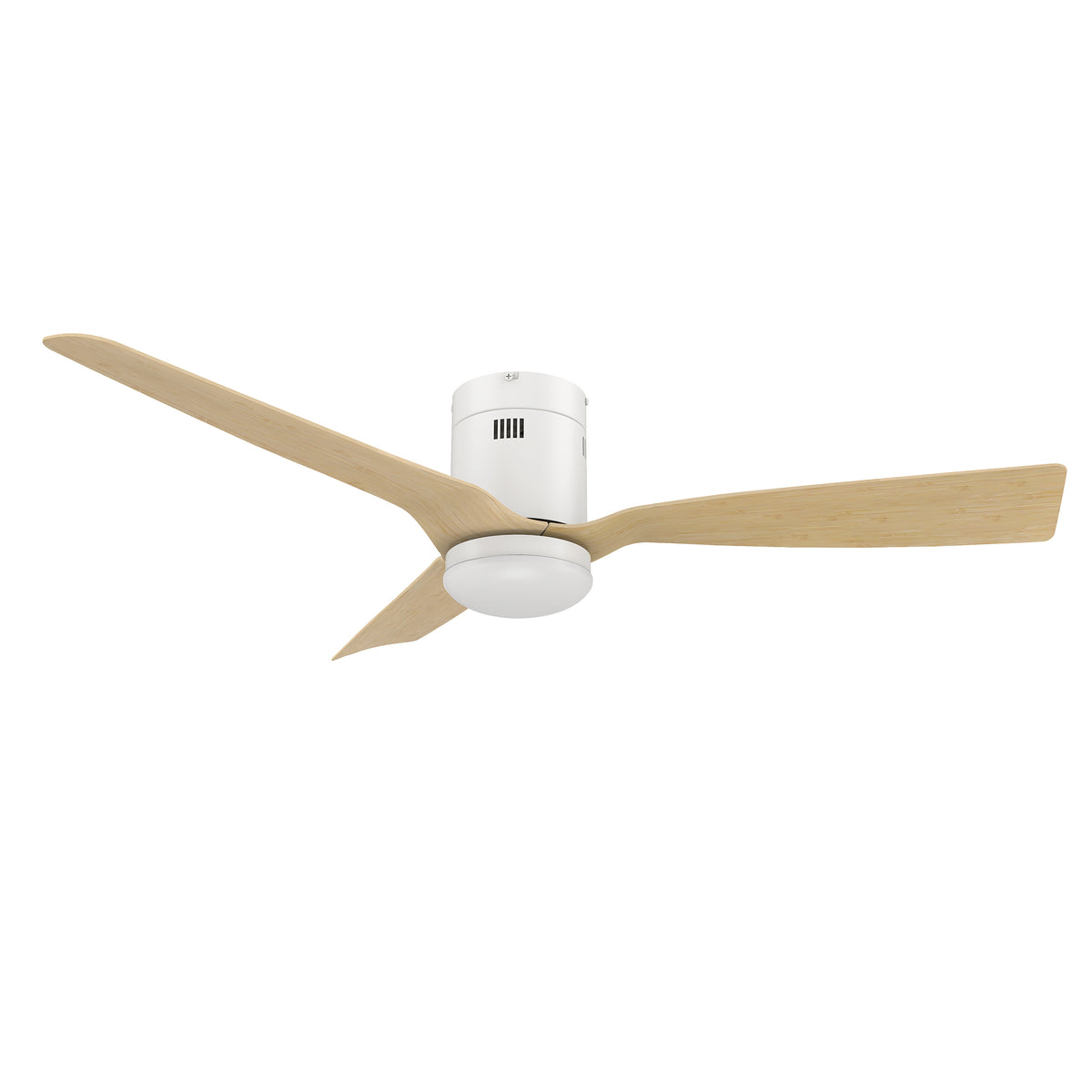 Carro SPEZIA 52 inch 3-Blade Flush Mount Smart Ceiling Fan with LED Light Kit & Remote - White/Bamboo Wood fan blades