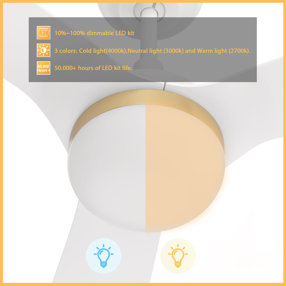 Carro Home SPEZIA 52" 3-Blade Smart Ceiling Fan with LED Light Kit & Remote - White/White (Gold Detail)