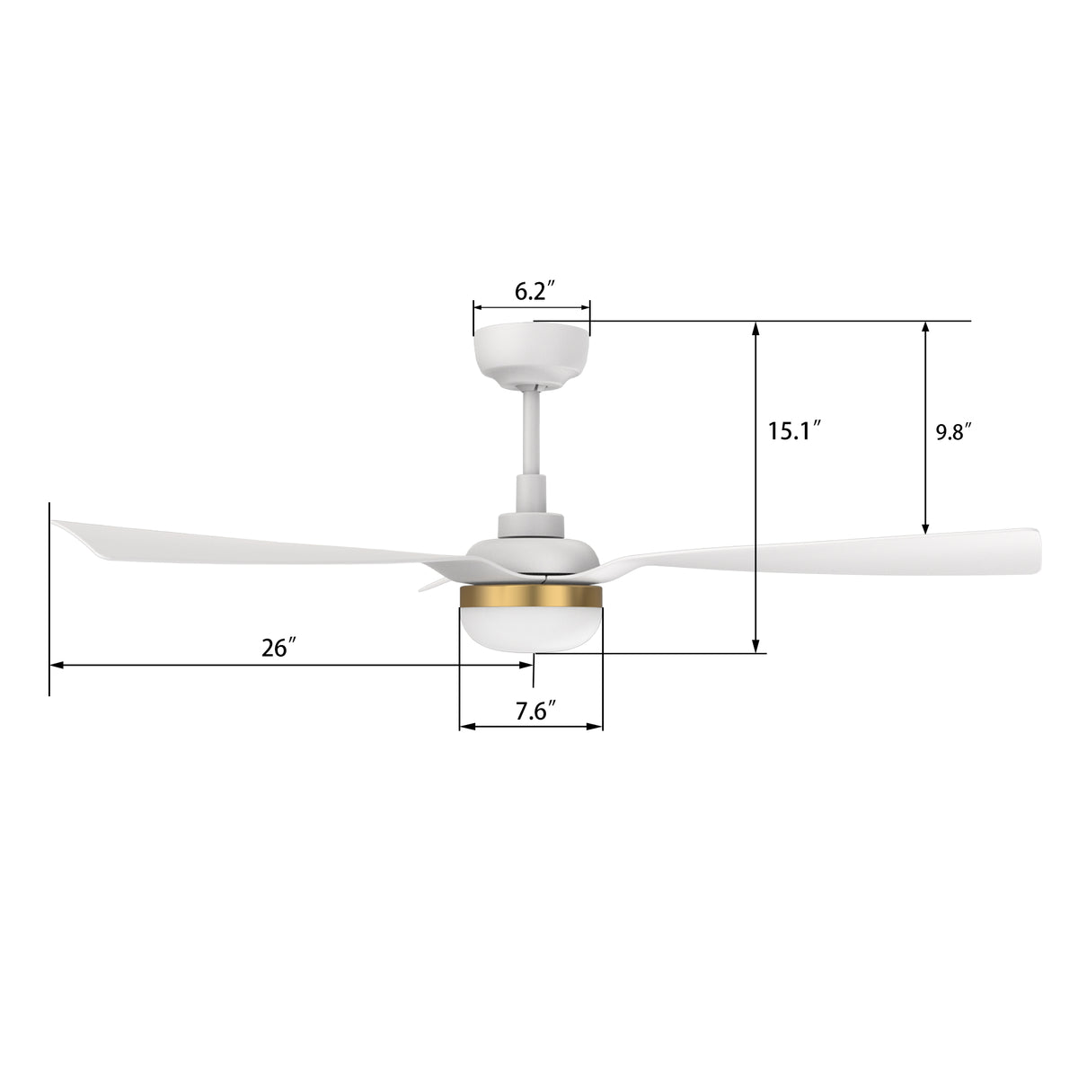 Carro Home SPEZIA 52" 3-Blade Smart Ceiling Fan with LED Light Kit & Remote - White/White (Gold Detail)