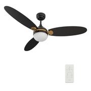 Carro PEARLA 52 inch 3-Blade Smart Ceiling Fan with LED Light Kit & Remote Control- Black/Black (Gold Details)