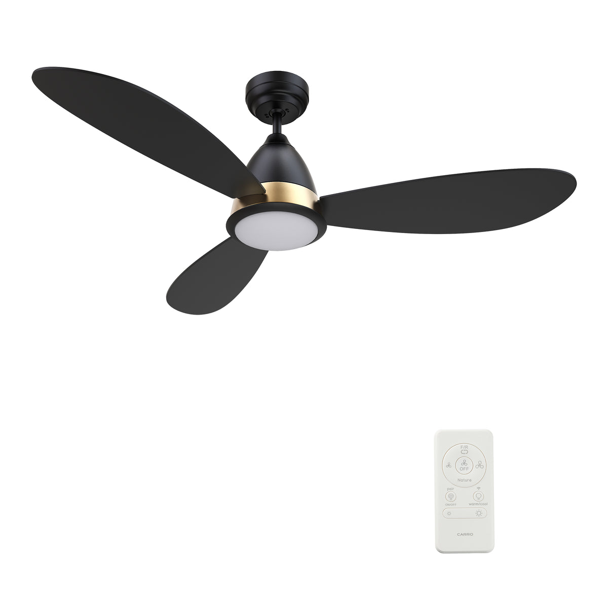 Carro YORK 3-Blade Smart Ceiling Fan with LED Light Kit & Remote Control- Black/Black (Gold Details)